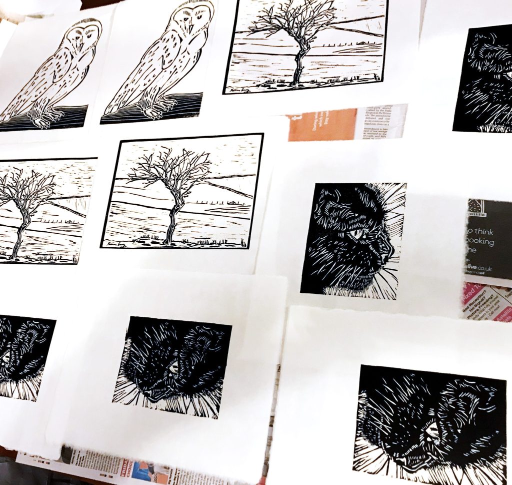 Picture of mounted Linocut prints